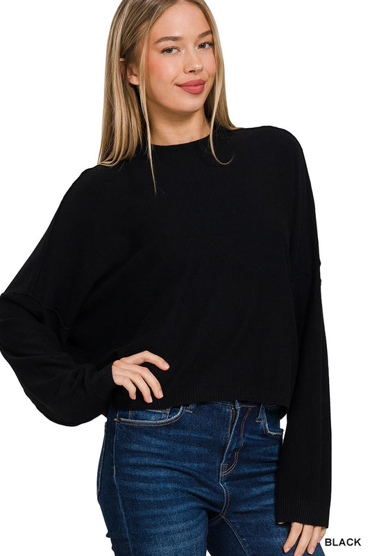 High Neck Drop Sweater by Zenana
