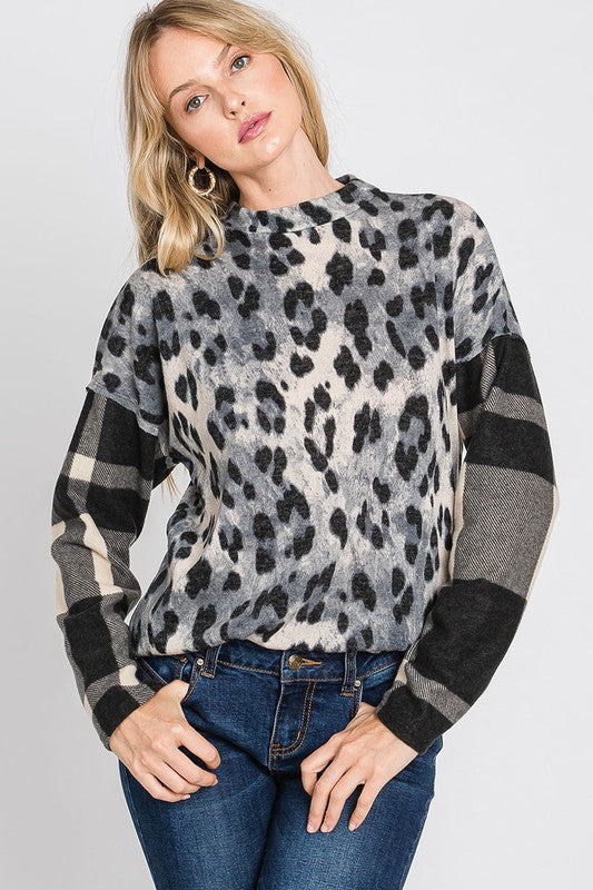 Animal + Plaid Print Top by Lovelo