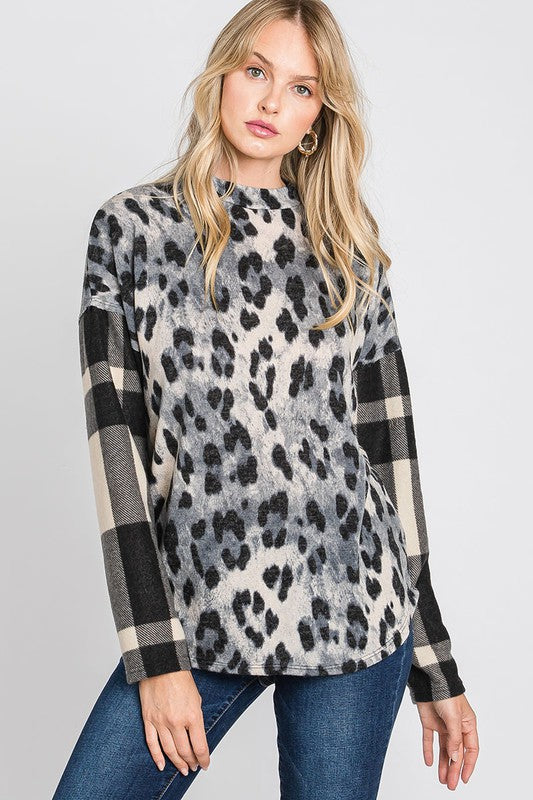 Animal + Plaid Print Top by Lovelo