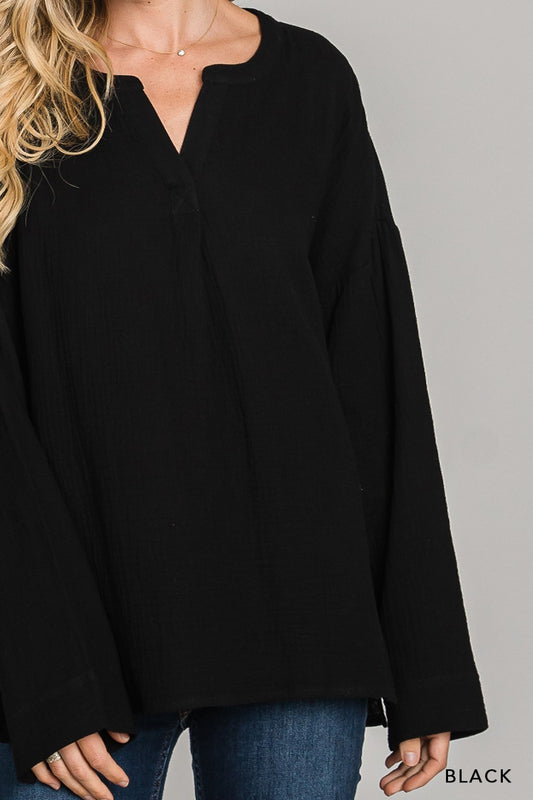 Go-To Split Neck Top by Cotton Bleu