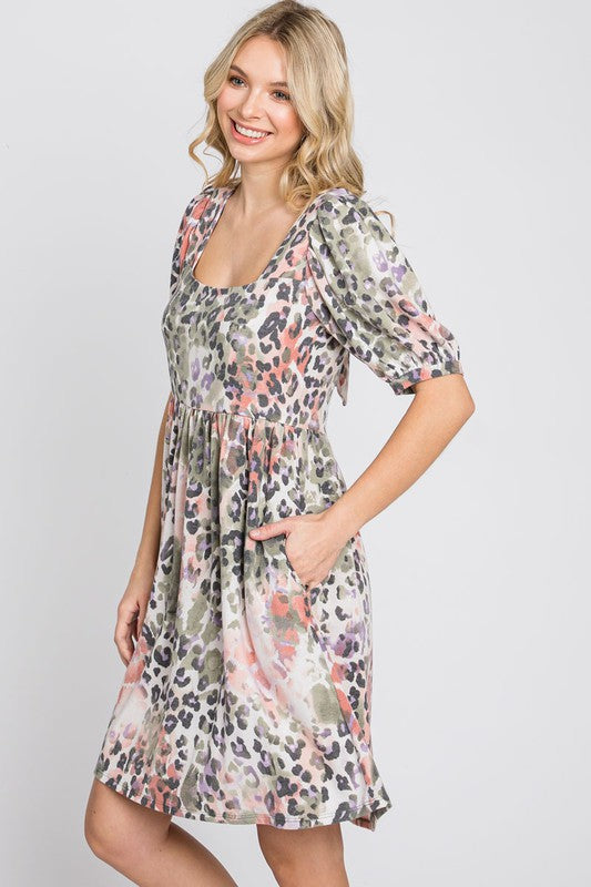 Animal Print Babydoll Dress by Lovelo