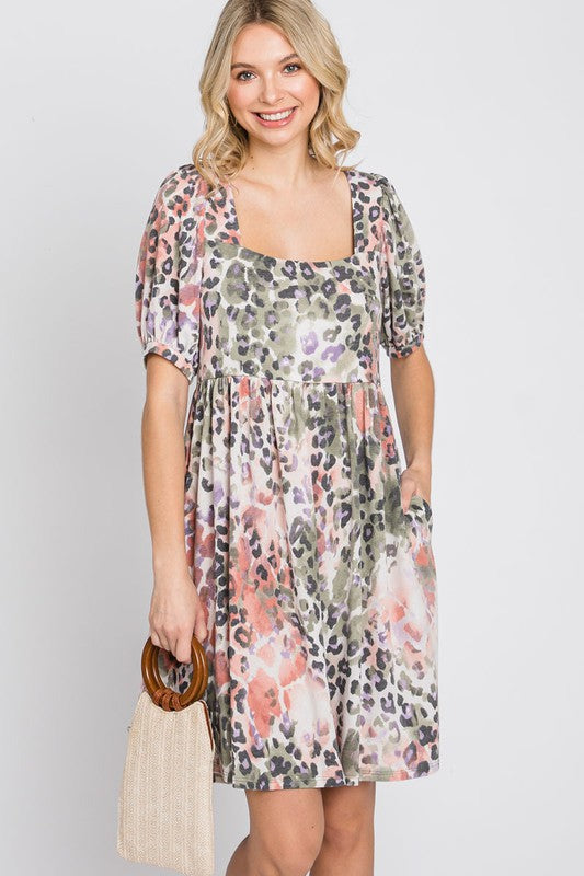 Animal Print Babydoll Dress by Lovelo