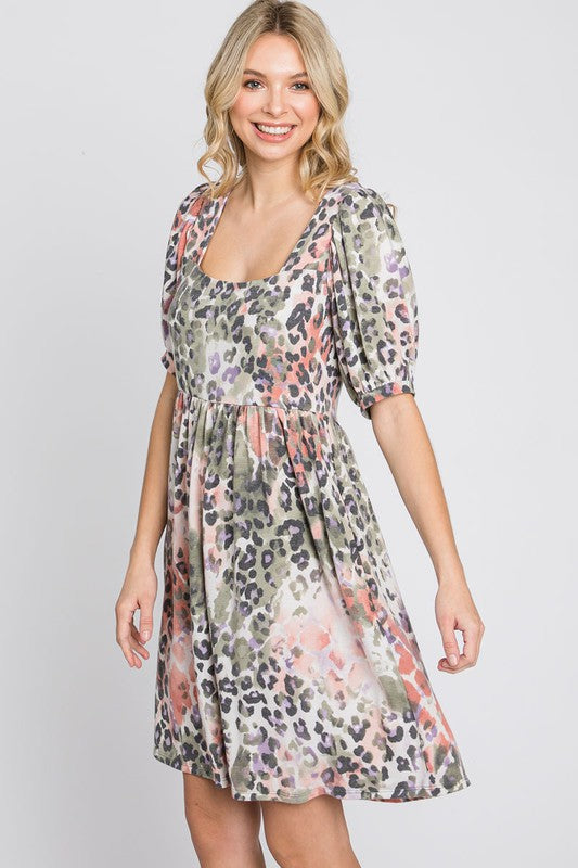 Animal Print Babydoll Dress by Lovelo