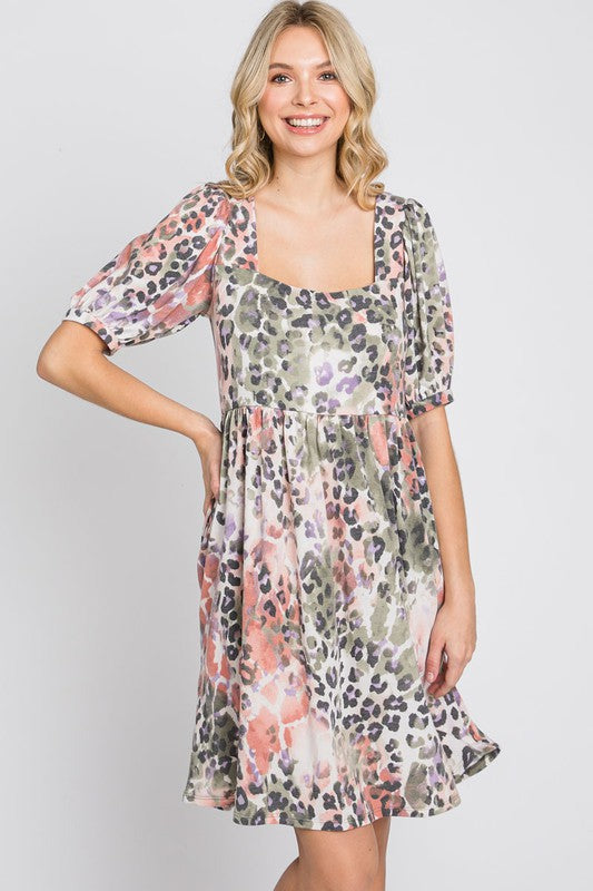 Animal Print Babydoll Dress by Lovelo