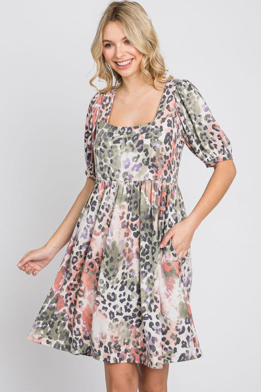 Animal Print Babydoll Dress by Lovelo