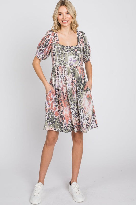 Animal Print Babydoll Dress by Lovelo