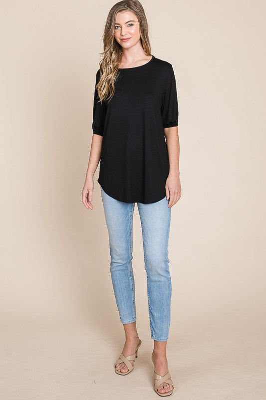Soft Rayon Puff Sleeve Tee by Bombom