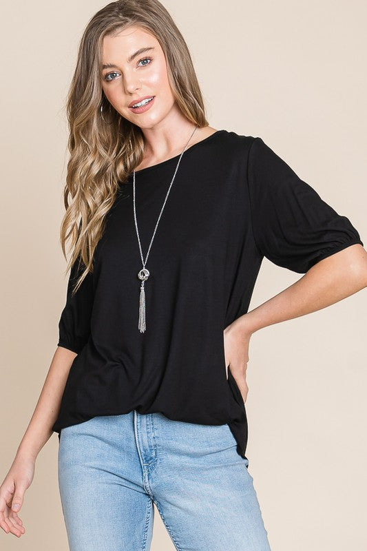 Soft Rayon Puff Sleeve Tee by Bombom