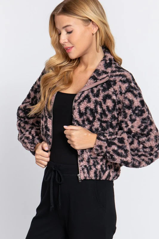 Animal Print Zip Up Jacket by Active Basic
