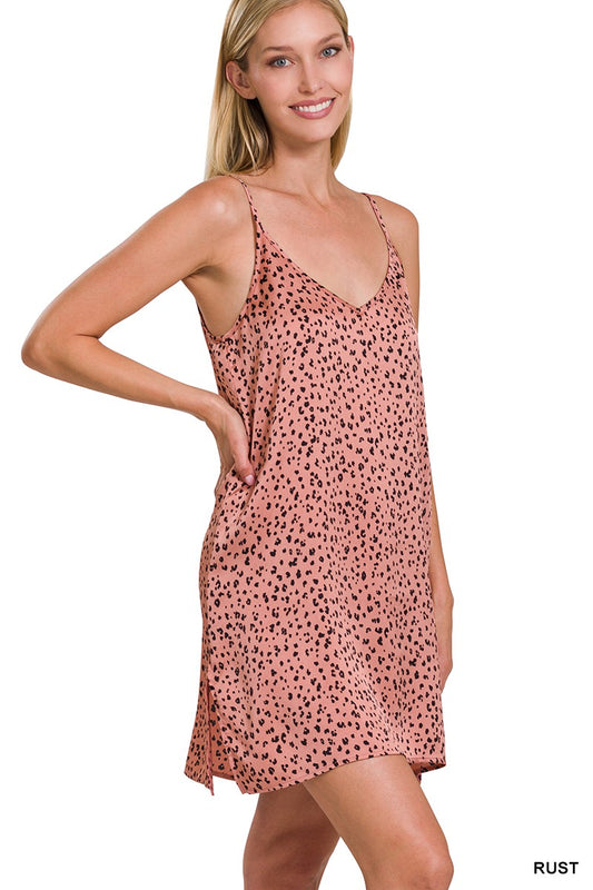 Leopard Print Satin Tunic by Zenana