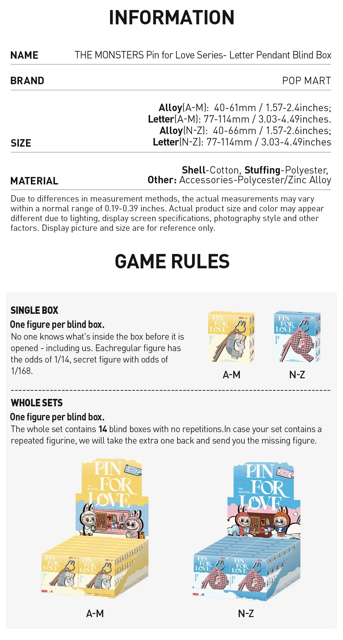 THE MONSTERS - Labubu Pin For Love Letter Pendant Series