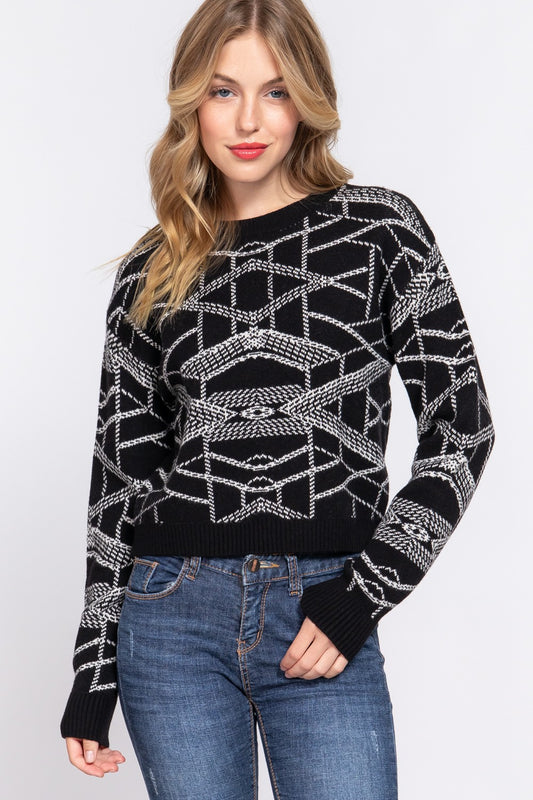 Aztec Pattern Jacquard Sweater by Active Basic