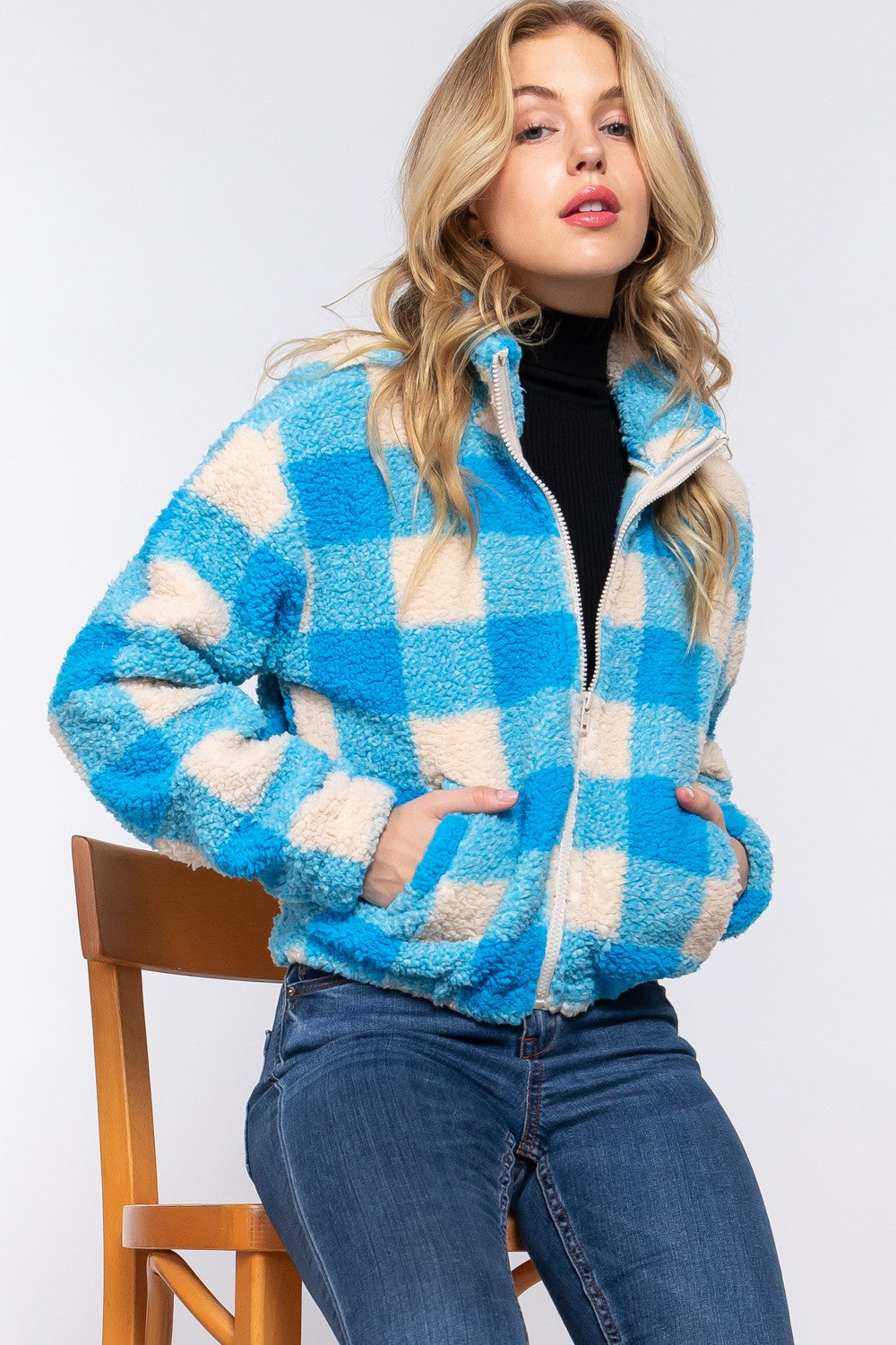 Checker Fur Jacket by Active Basic