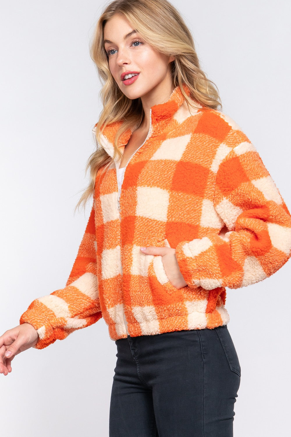 Checker Fur Jacket by Active Basic