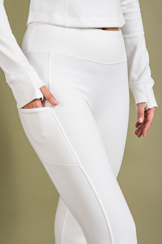 Rib Brushed High Rise Leggings With Pockets by Rae Mode