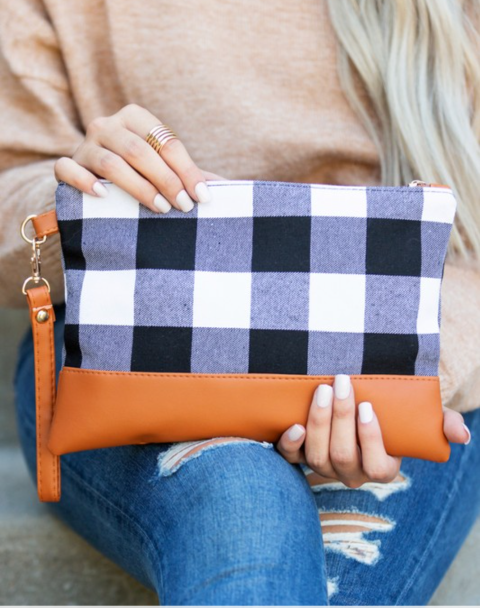 Oversized Checked Clutch